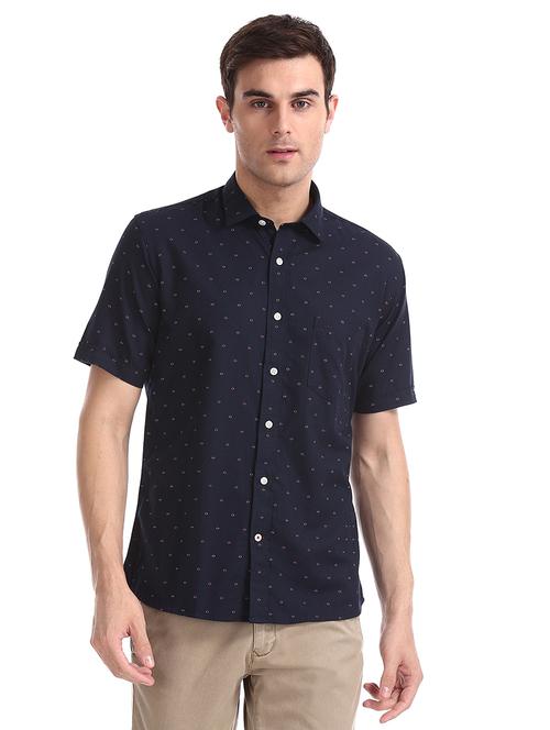 navy blue checkered casual shirt - 17616711 - Very Small Image - 1