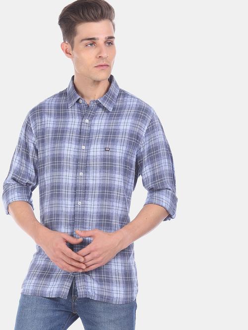 blue checkered casual shirt - 17616721 - Very Small Image - 1