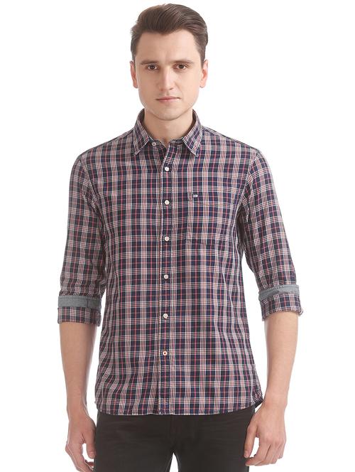 navy blue checkered casual shirt - 17616736 - Very Small Image - 1