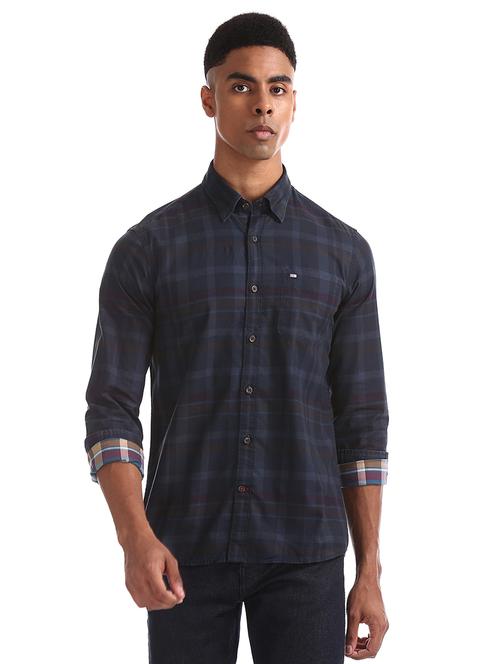 dark blue checkered casual shirt - 17616739 - Very Small Image - 1