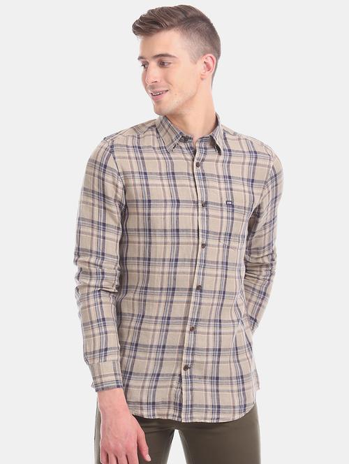 beige checkered casual shirt - 17616819 - Very Small Image - 1