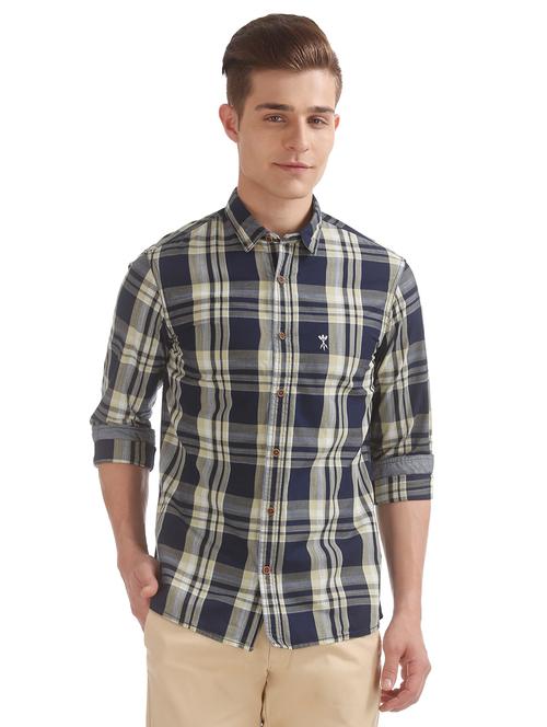 navy blue checkered casual shirt - 17616854 - Very Small Image - 1