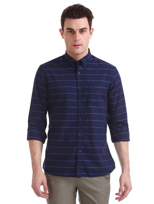 navy blue striped casual shirt - 17617062 - Very Small Image - 1