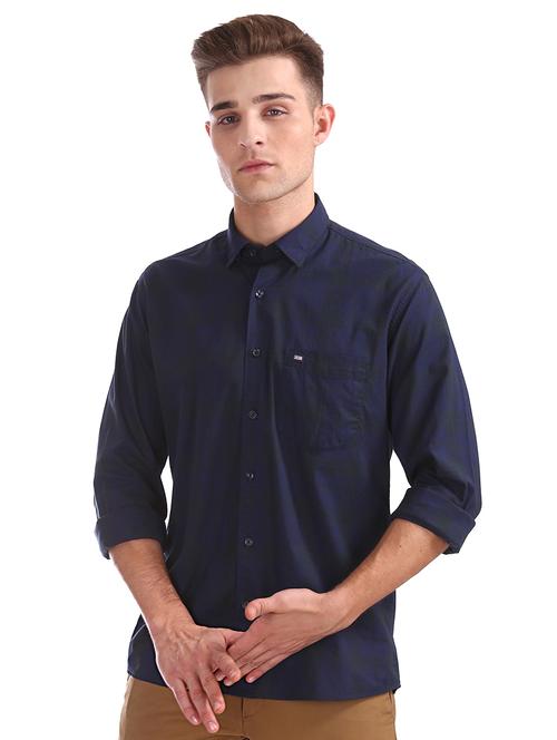 navy blue checkered casual shirt - 17617080 - Very Small Image - 1