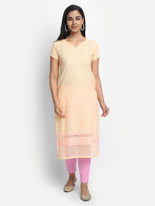 yellow cotton straight kurta - 17617289 - Very Small Image - 1