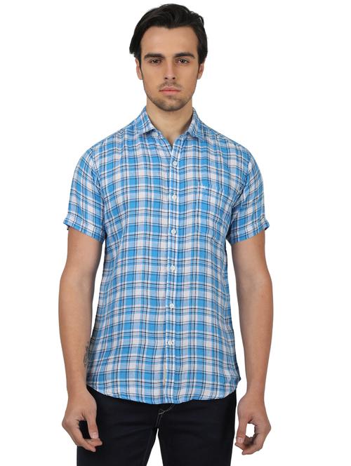 blue checkered linen casual shirt - 17617503 - Very Small Image - 1