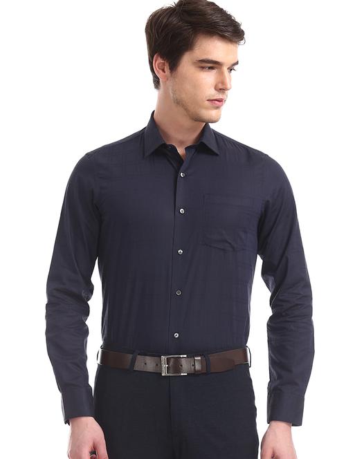 navy blue solid formal shirt - 17618925 - Very Small Image - 1