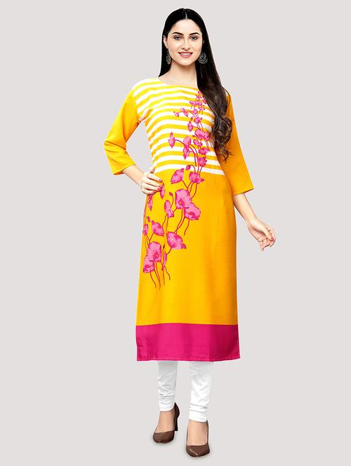 yellow crepe straight kurta - 17618973 - Very Small Image - 1
