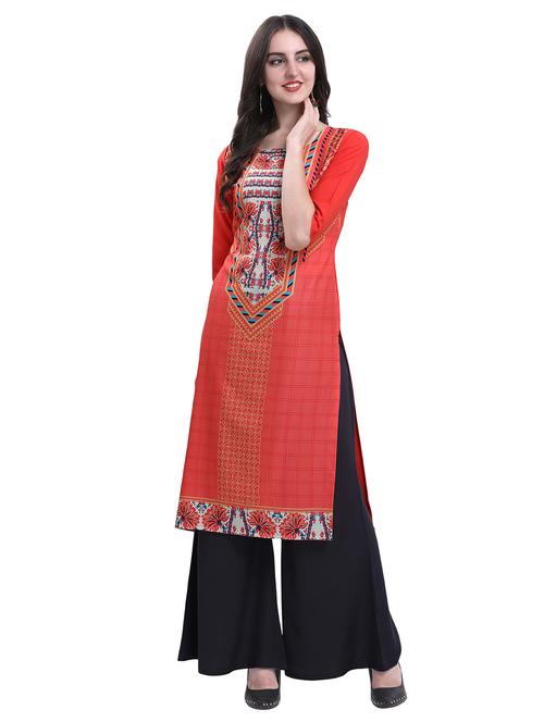 peach crepe straight kurta - 17619028 - Very Small Image - 1