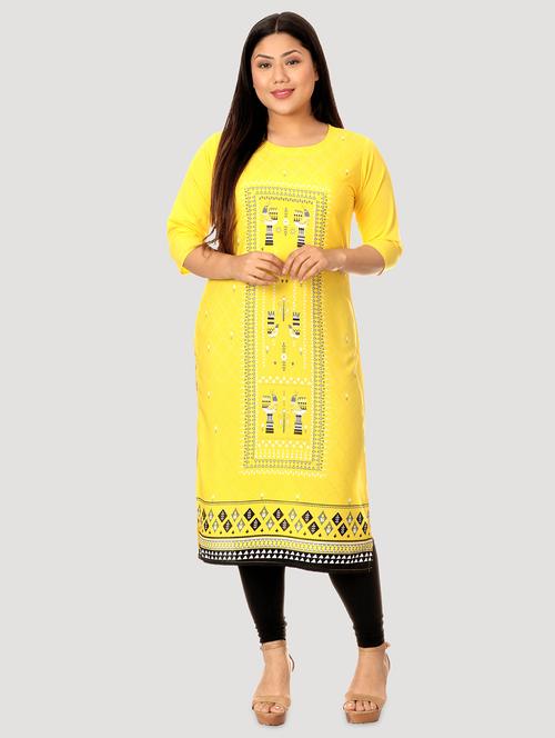 yellow crepe straight kurta - 17619043 - Very Small Image - 1