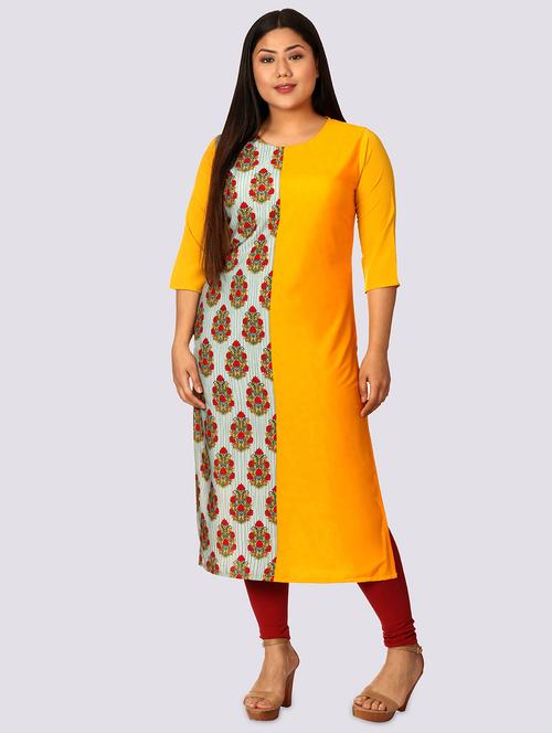 yellow crepe straight kurta - 17619087 - Very Small Image - 1