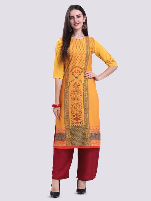 yellow crepe straight kurta - 17619215 - Very Small Image - 1