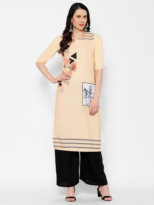 cream crepe straight kurta - 17619308 - Very Small Image - 1