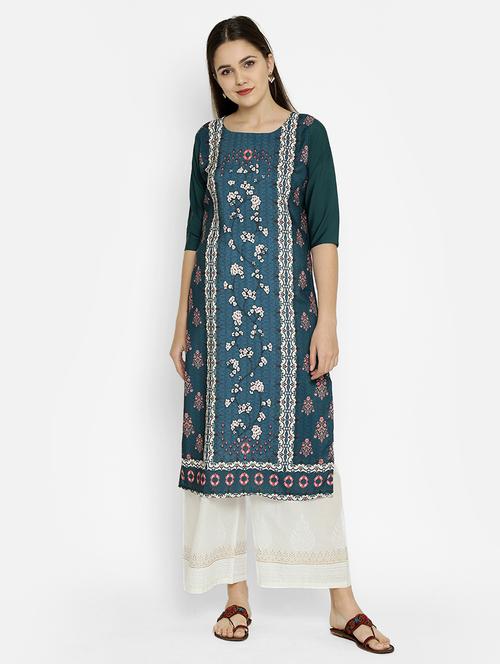 blue crepe straight kurta - 17619421 - Very Small Image - 1