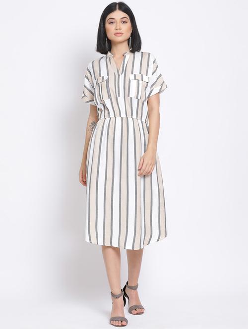 mandarin neck striped a-line dress - 17620629 - Very Small Image - 1
