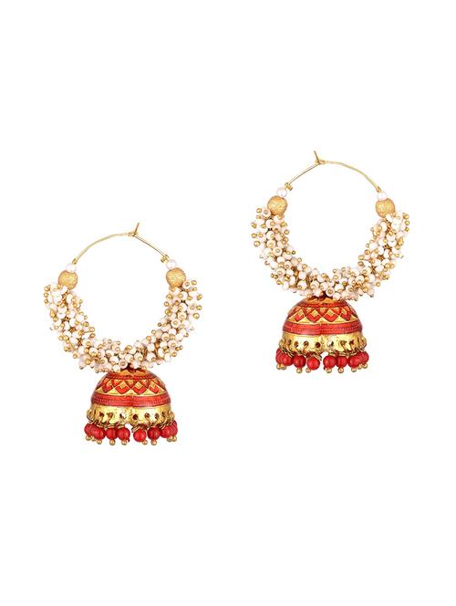 red metal jhumka earring - 17622258 - Very Small Image - 1