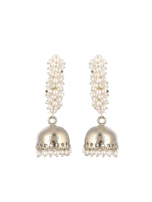 white metal jhumka earring - 17622355 - Very Small Image - 1