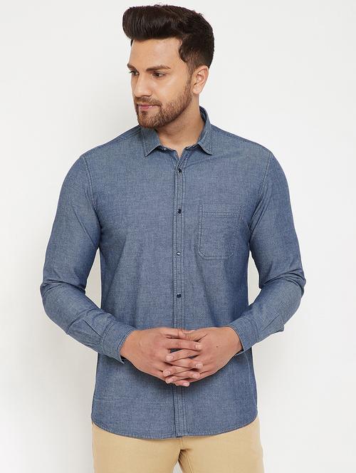 grey solid denim casual shirt - 17623987 - Very Small Image - 1