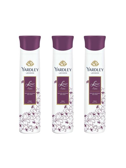 yardley london pack of 3 refreshing body spray (lace satin) - 17624167 - Very Small Image - 1