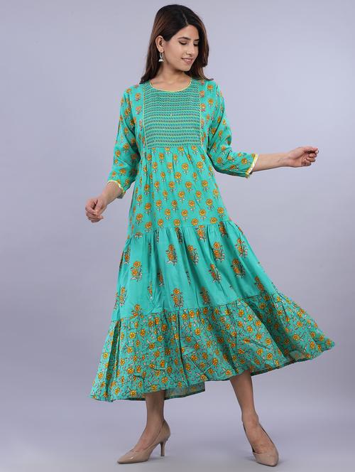 floral print tiered ethnic dress - 17624234 - Very Small Image - 1