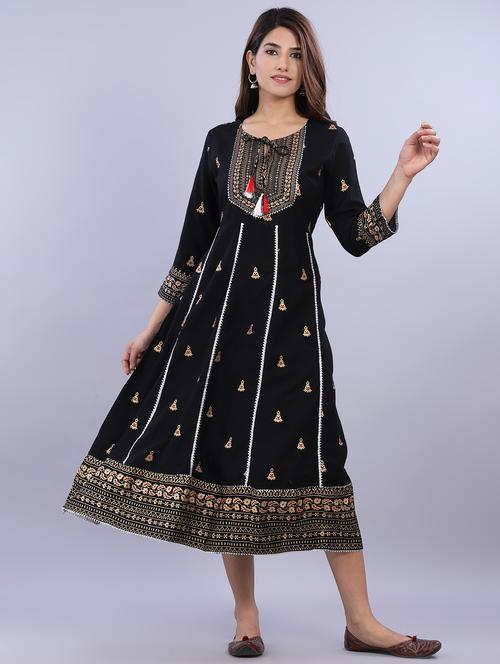 gold print anarkali ethnic dress - 17624235 - Very Small Image - 1