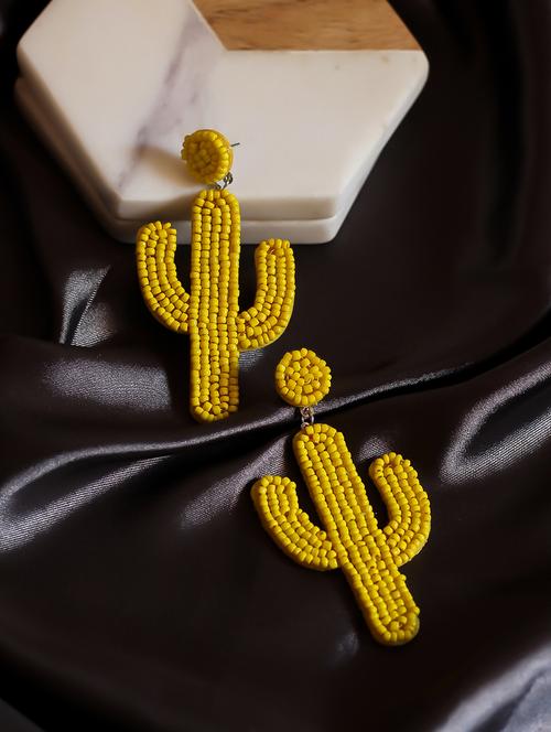 yellow metal drop earring - 17624393 - Very Small Image - 1