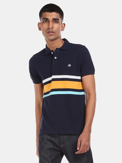 navy blue striped polo t-shirt - 17625466 - Very Small Image - 1