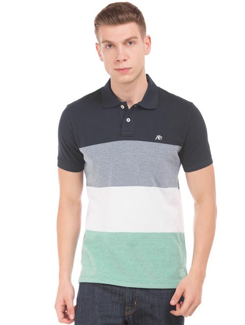 navy blue color block polo t-shirt - 17625476 - Very Small Image - 1