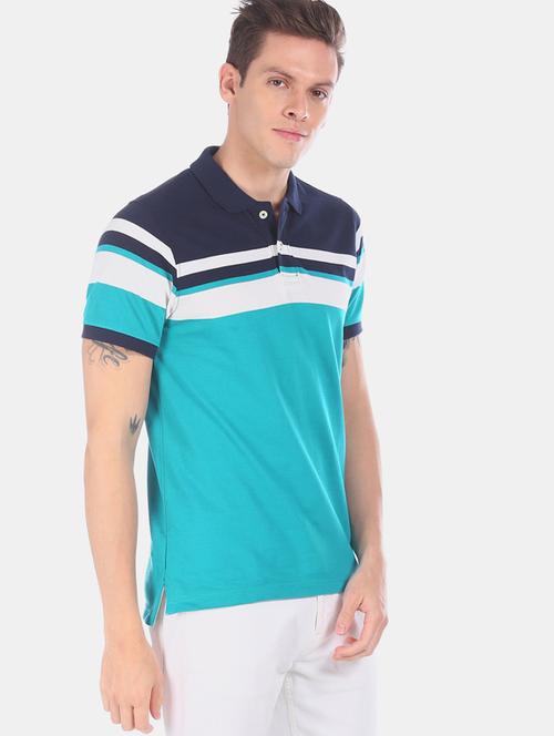 turquoise color block polo t-shirt - 17625525 - Very Small Image - 1