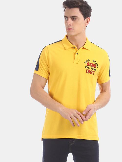 yellow self design polo t-shirt  - 17625708 - Very Small Image - 1