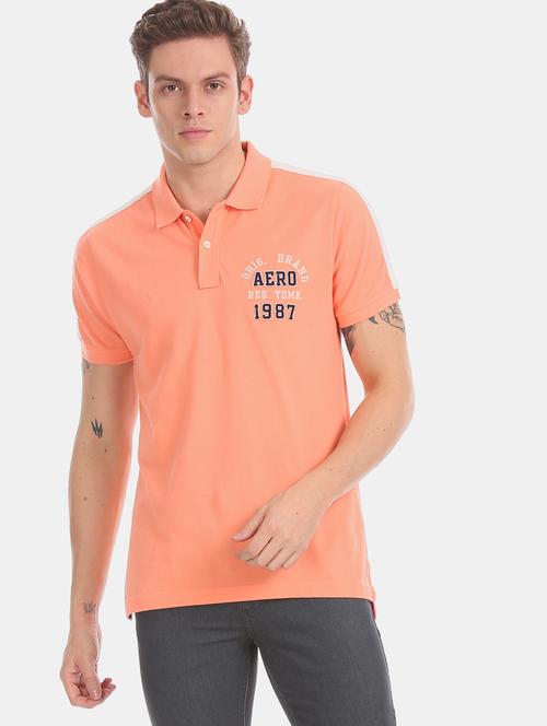 orange self design polo t-shirt  - 17625709 - Very Small Image - 1