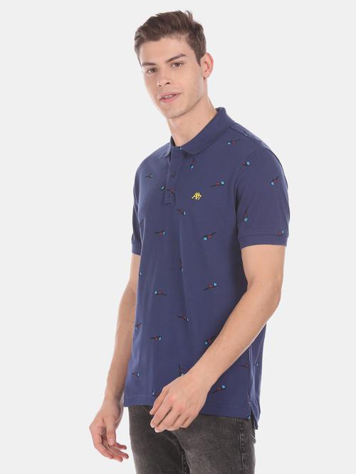 blue printed polo t-shirt  - 17625745 - Very Small Image - 1