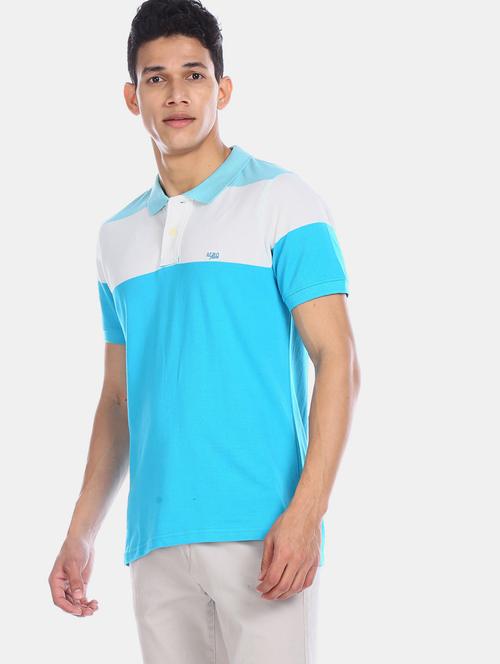 turquoise color block polo t-shirt  - 17625781 - Very Small Image - 1