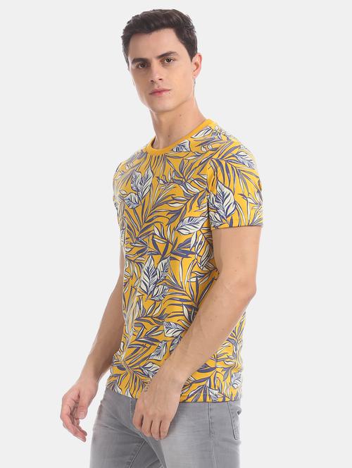 yellow tropical print t-shirt  - 17626144 - Very Small Image - 1