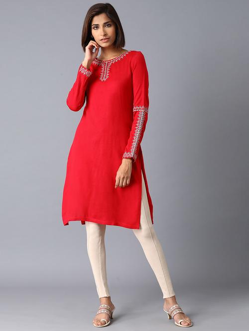 pink viscose straight kurta - 17627384 - Very Small Image - 1