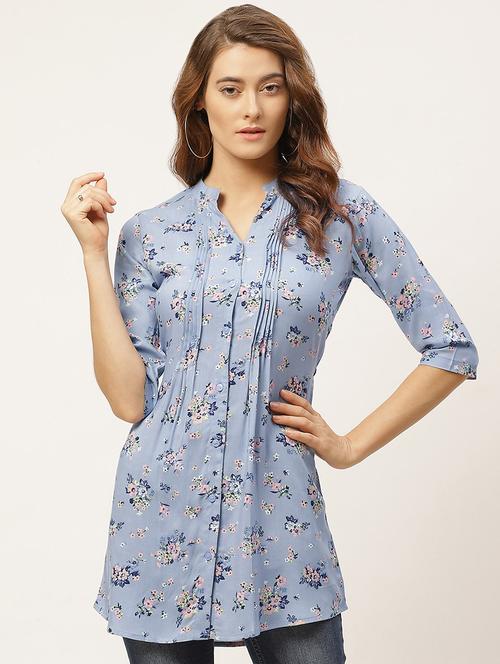 tie back floral tunic  - 17627699 - Very Small Image - 1