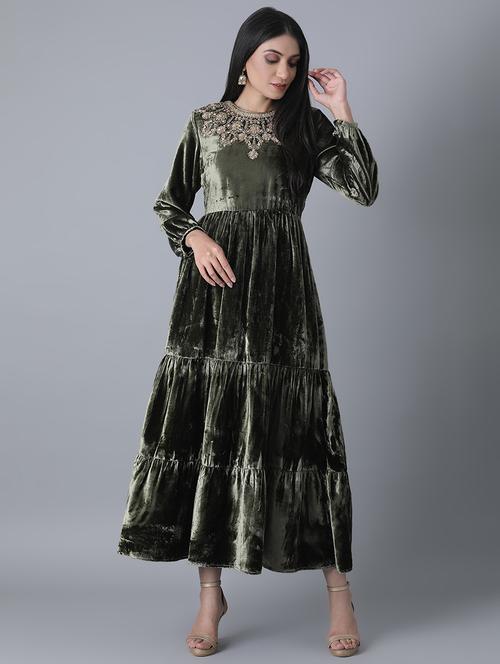 embroidered tiered velvet dress - 17628301 - Very Small Image - 1