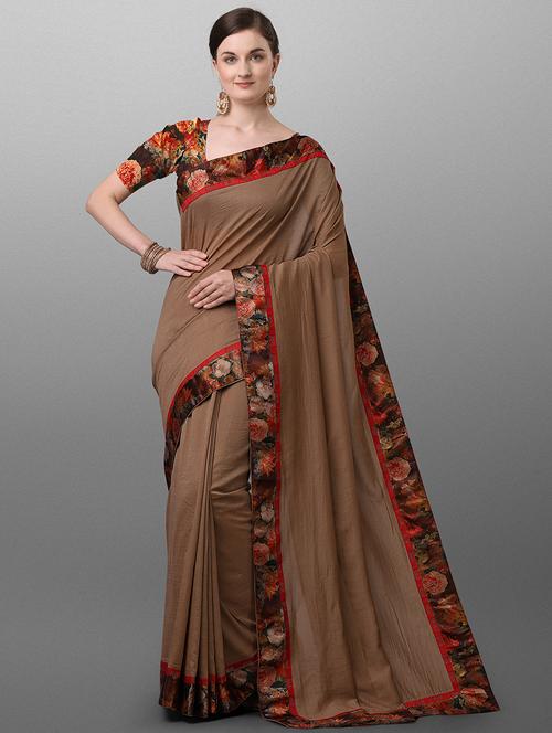 solid bordered saree with blouse - 17628356 - Very Small Image - 1