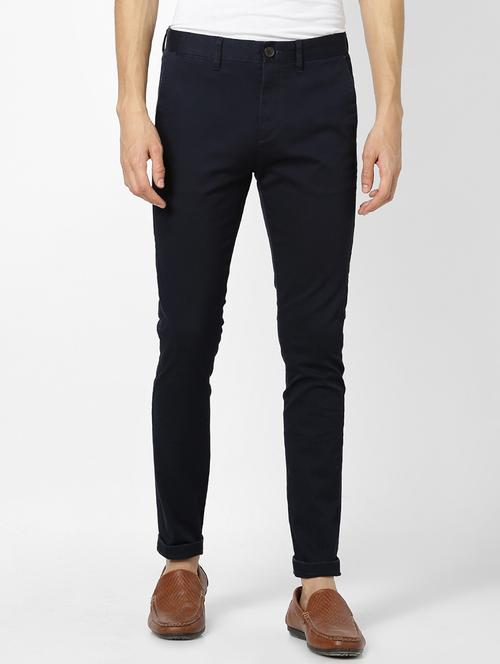 navy blue solid chinos - 17628513 - Very Small Image - 1