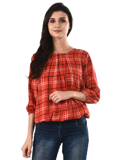 round neck checkered top  - 17628758 - Very Small Image - 1