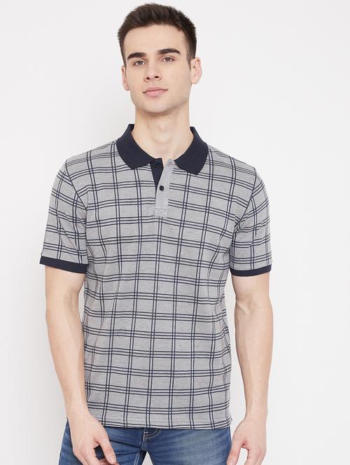 grey checkered polo t-shirt - 17628914 - Very Small Image - 1