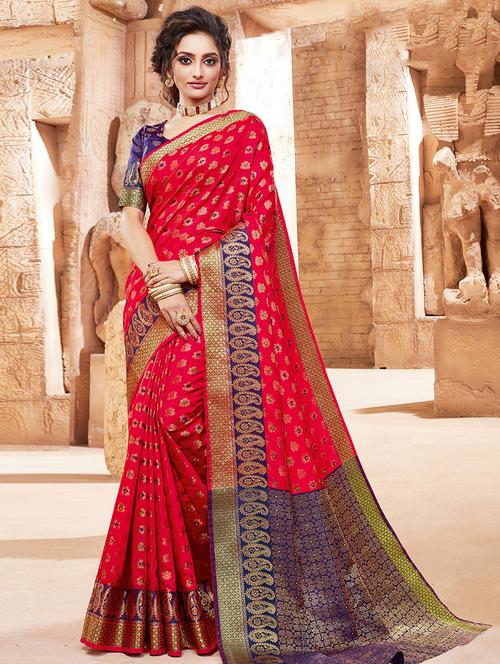 ethnic motifs woven saree with blouse - 17629512 - Very Small Image - 1