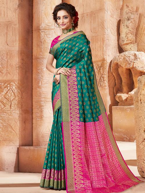 ethnic motifs woven saree with blouse - 17629516 - Very Small Image - 1