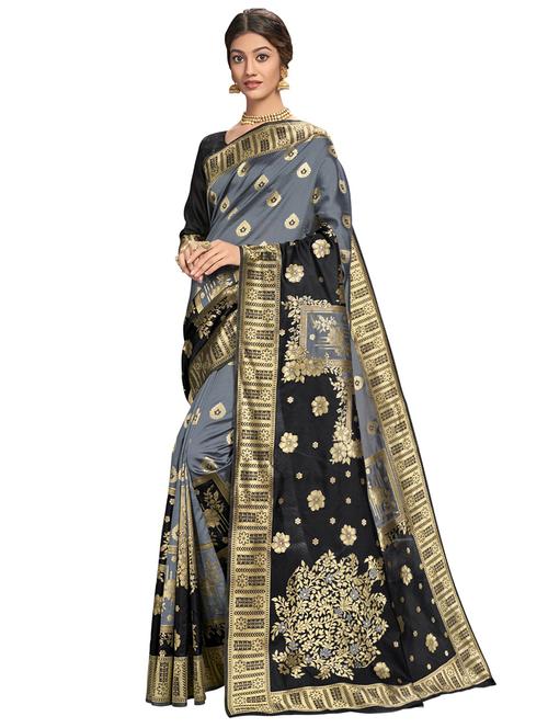 ethnic motifs woven saree with blouse - 17630075 - Very Small Image - 1