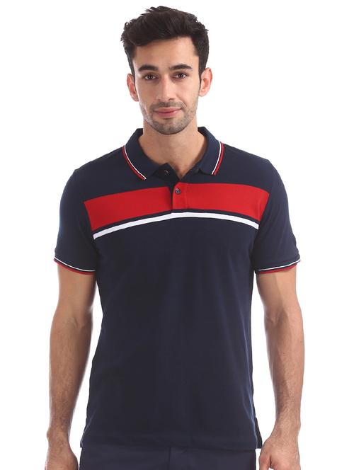 navy blue striped polo t-shirt - 17630535 - Very Small Image - 1