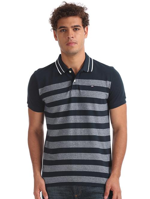 navy blue striped polo t-shirt - 17630593 - Very Small Image - 1