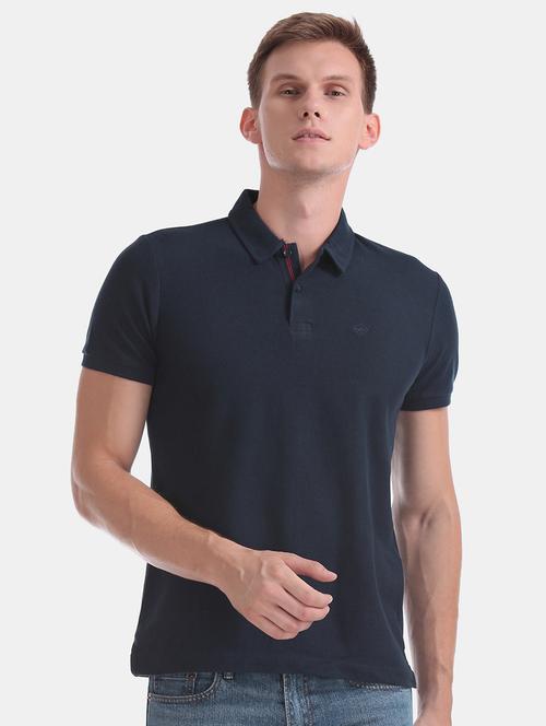 navy blue solid polo t-shirt - 17630632 - Very Small Image - 1
