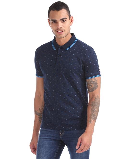 navy blue printed polo t-shirt  - 17630668 - Very Small Image - 1
