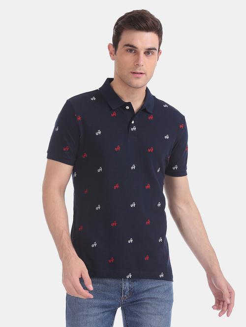 navy blue printed polo t-shirt  - 17630687 - Very Small Image - 1