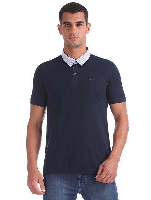 navy blue solid polo t-shirt  - 17630690 - Very Small Image - 1